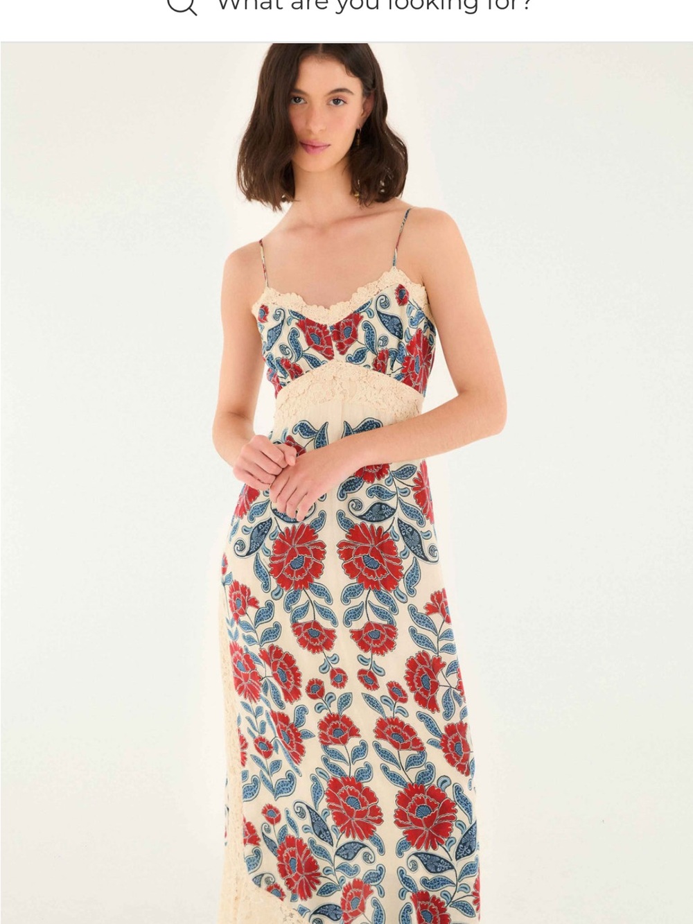 FARM Rio Cream Slip Dress with Red and Blue Floral Print